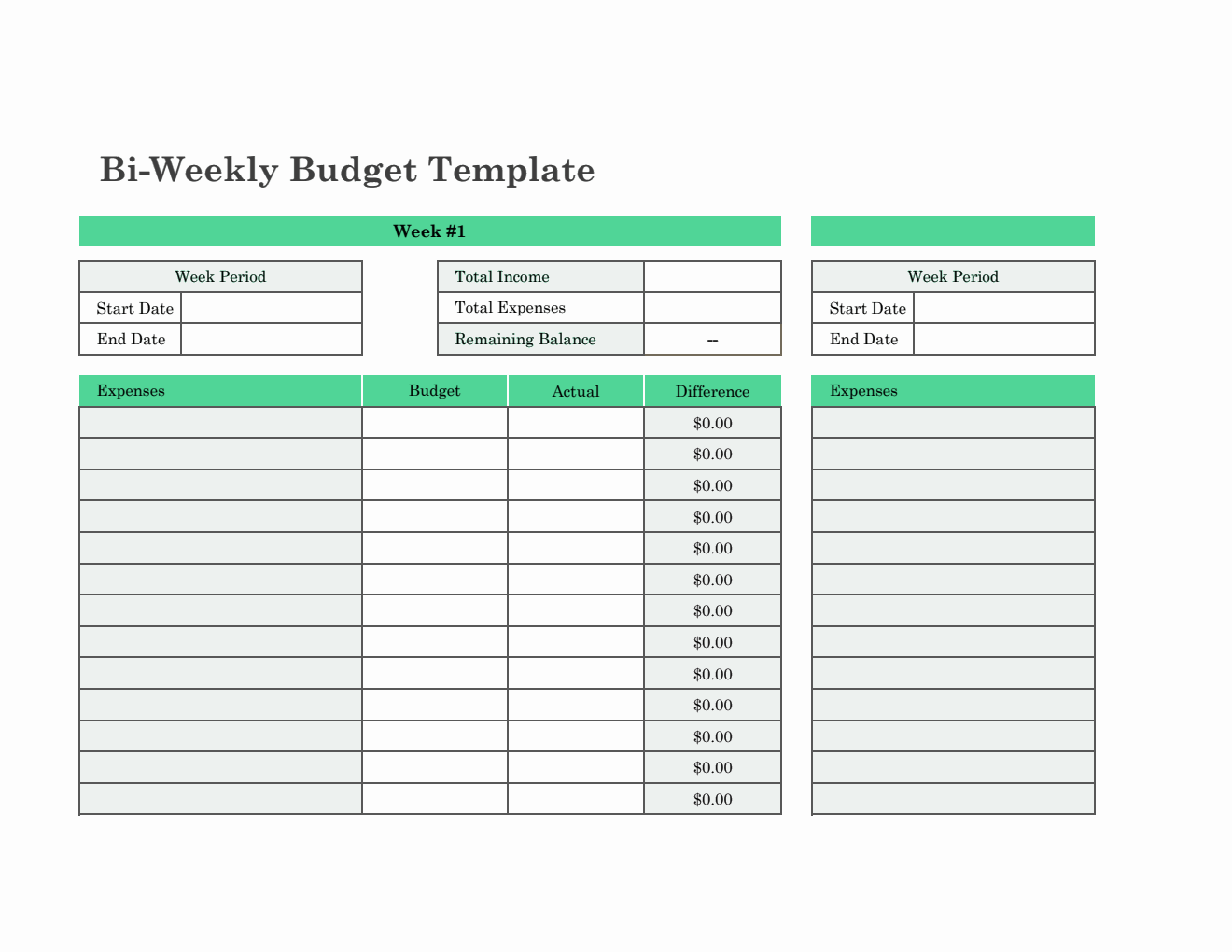 sample biweekly budget template