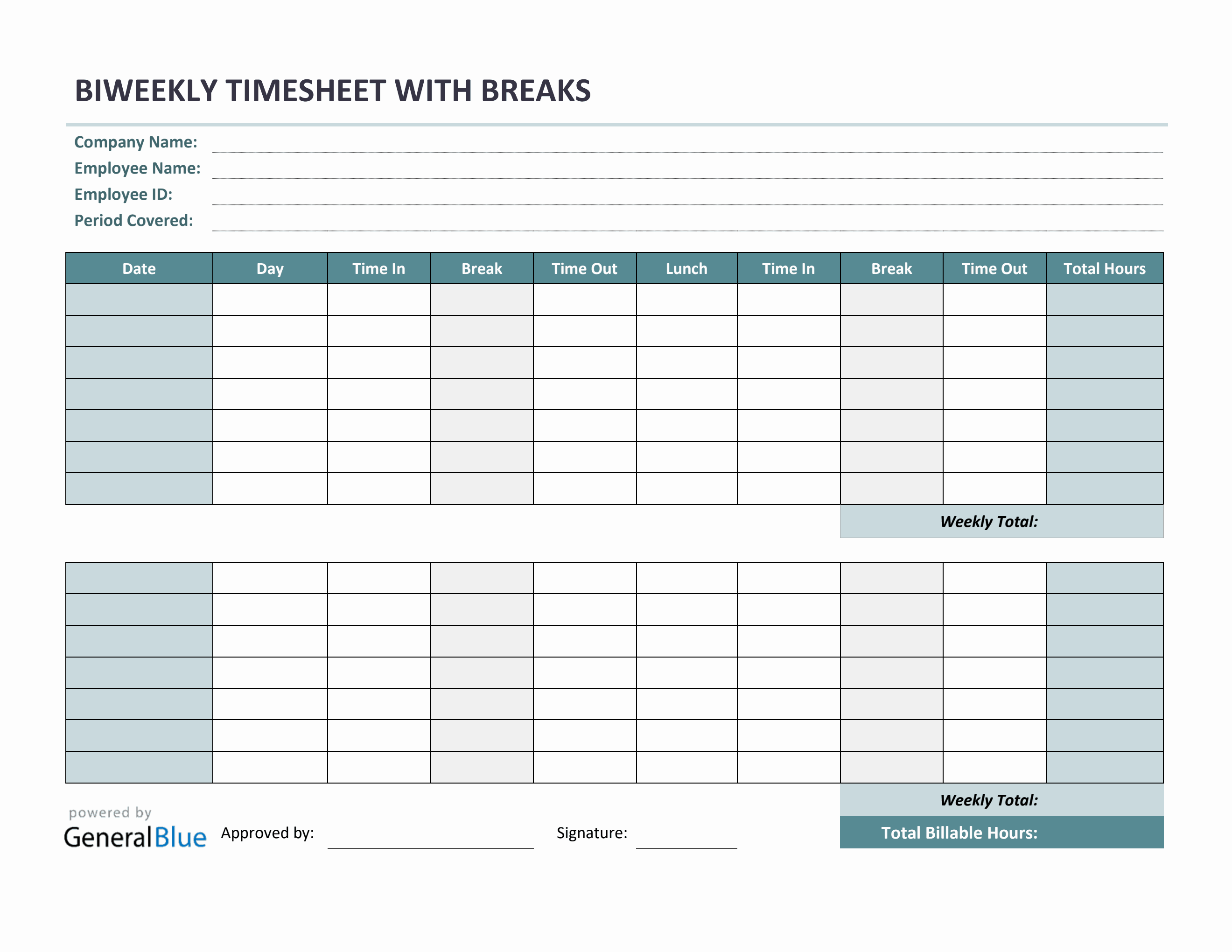 sample employee bi weekly timesheet template