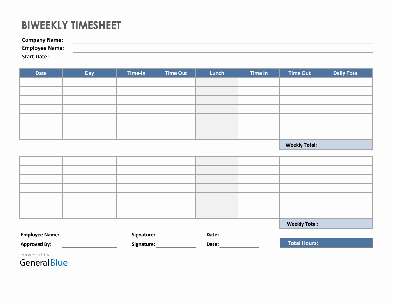 sample timesheet with lunch break template