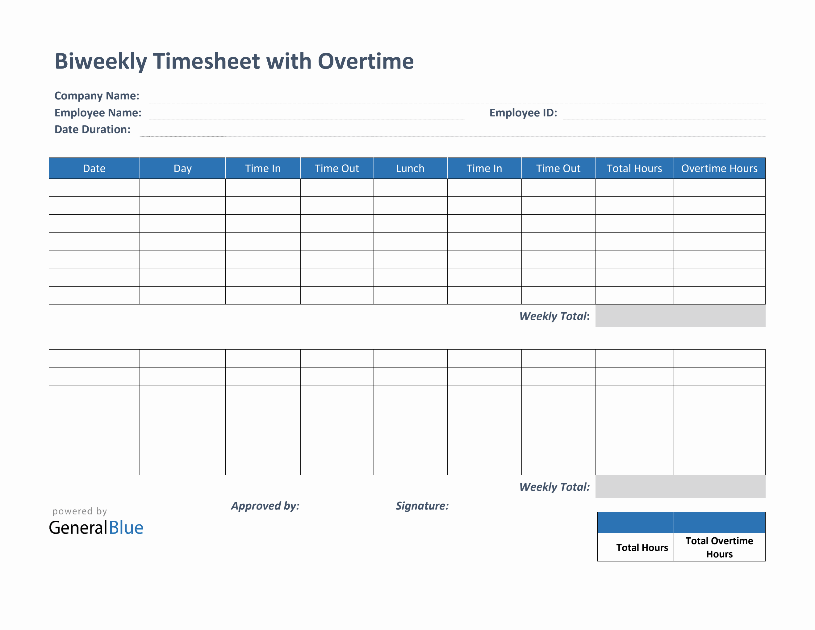 sample employee bi weekly timesheet template