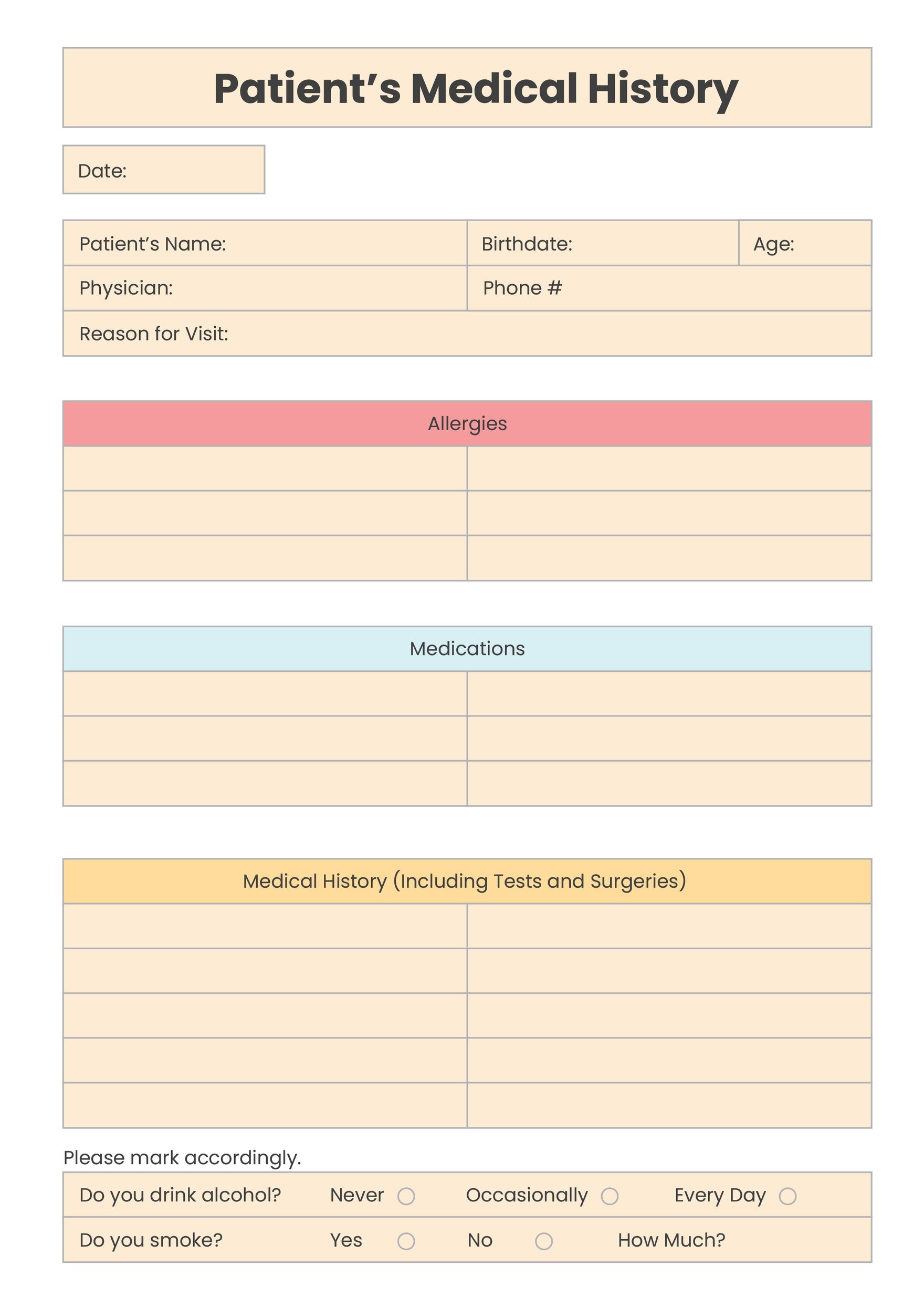 sample patient chart template