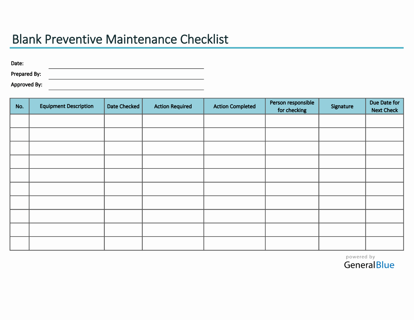 sample maintenance checklist template