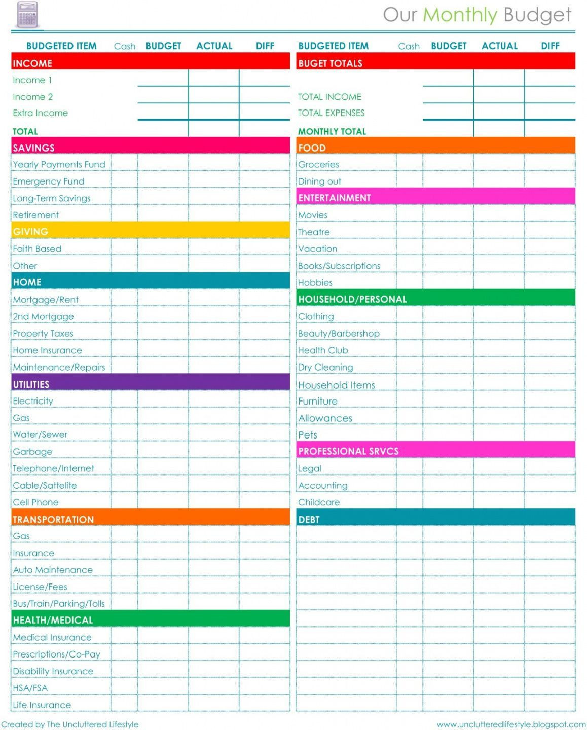 sample simple home budget template