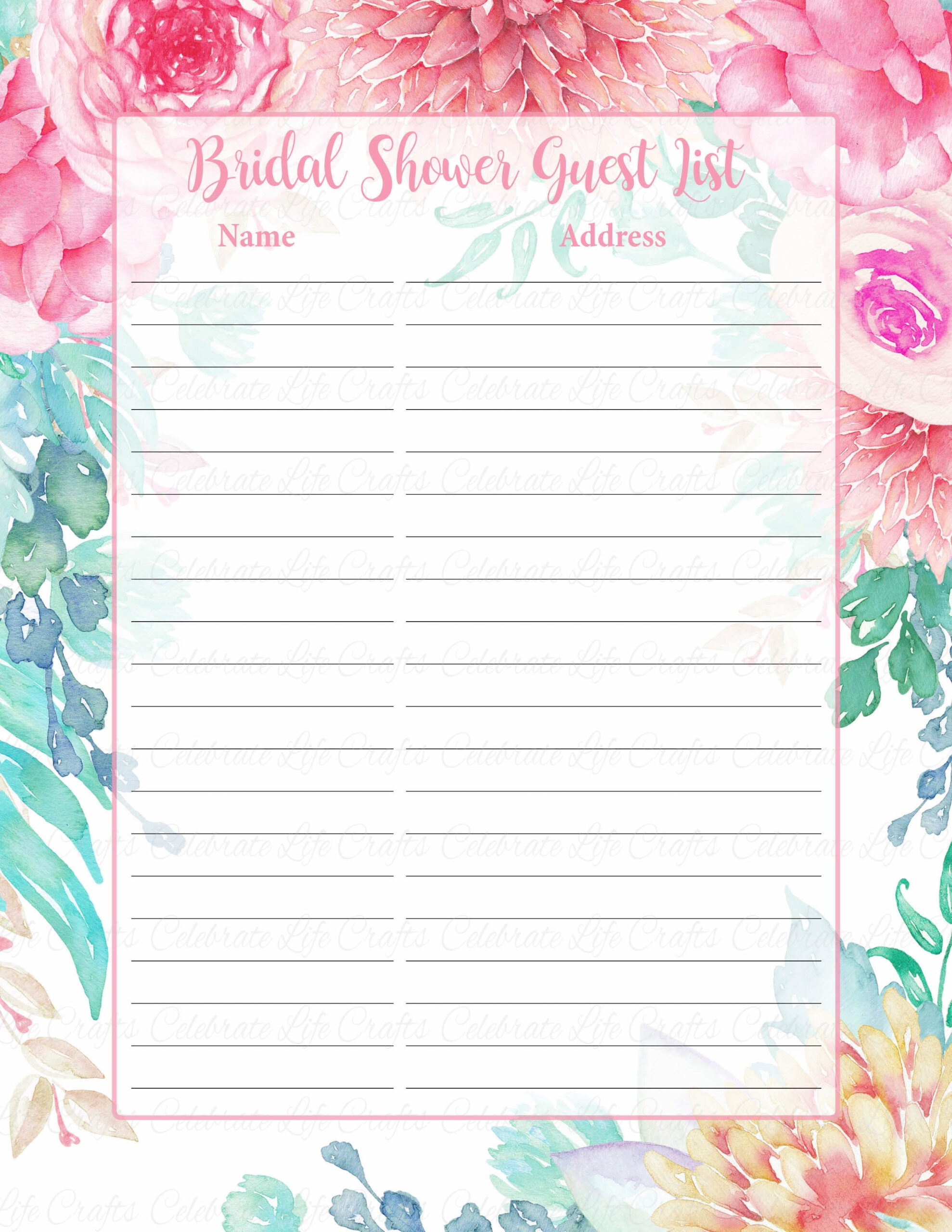 sample Bridal Shower Guest List Template