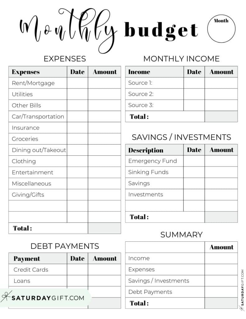 sample blank monthly budget template