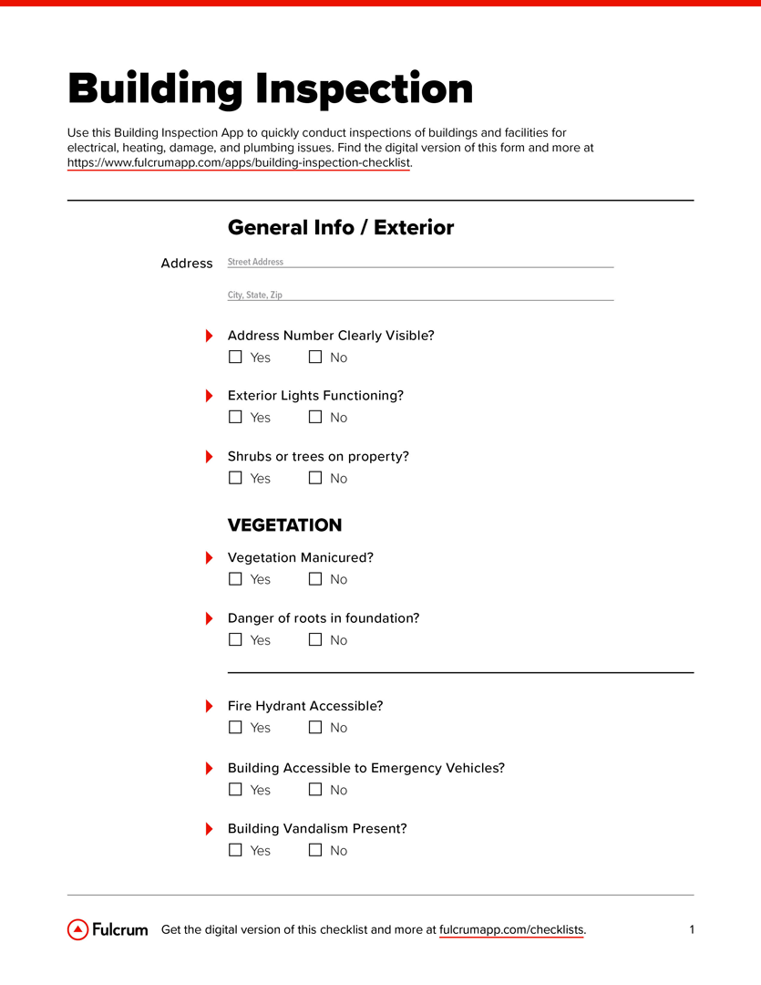 sample Building Checklist Template