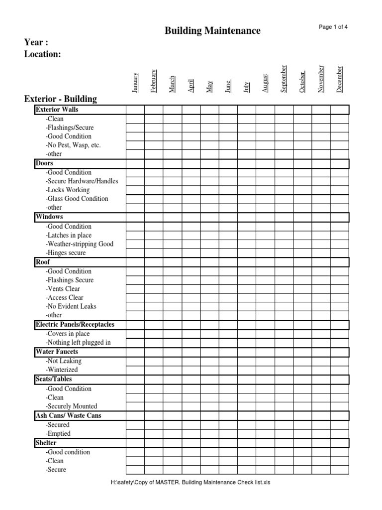 sample Building Checklist Template