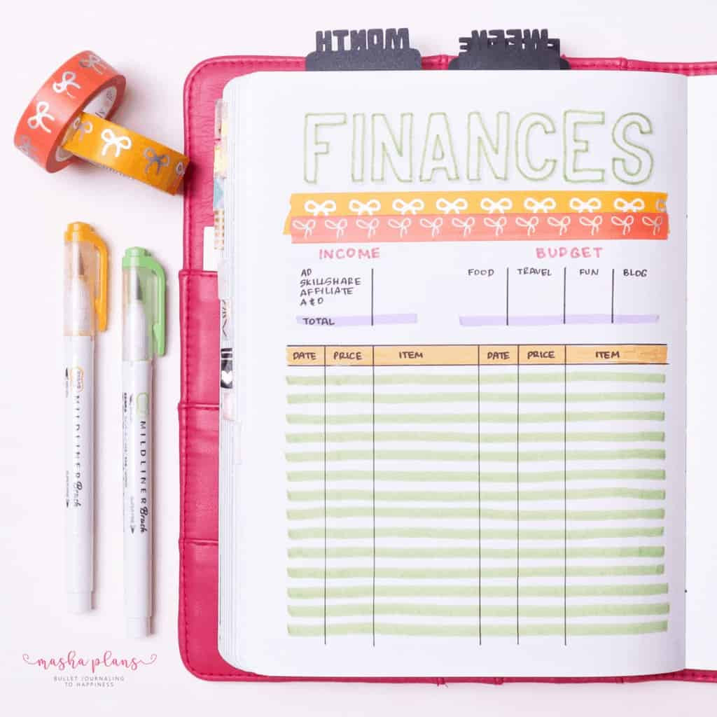 sample bullet journal budget template