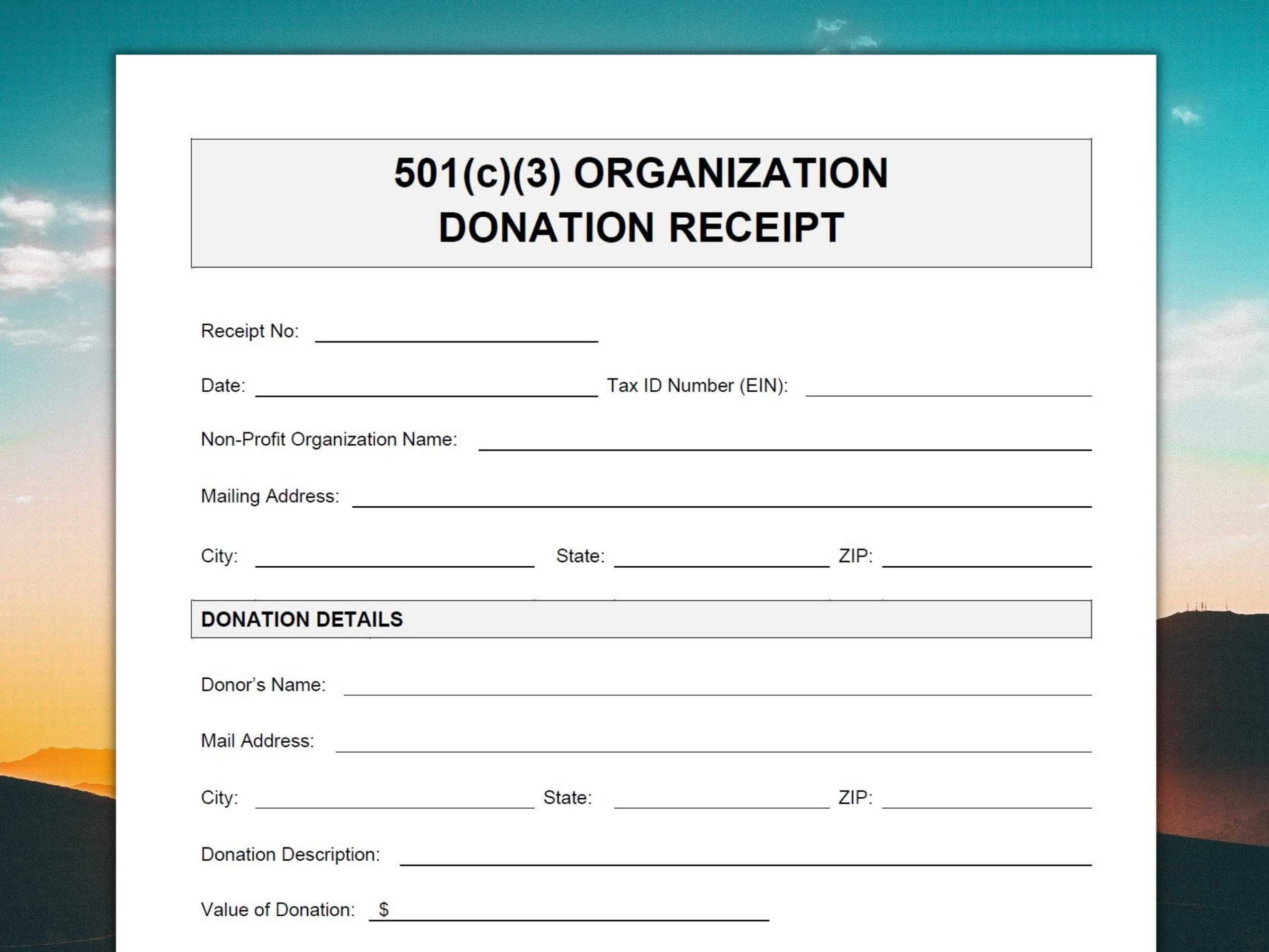 sample non profit organization receipt template