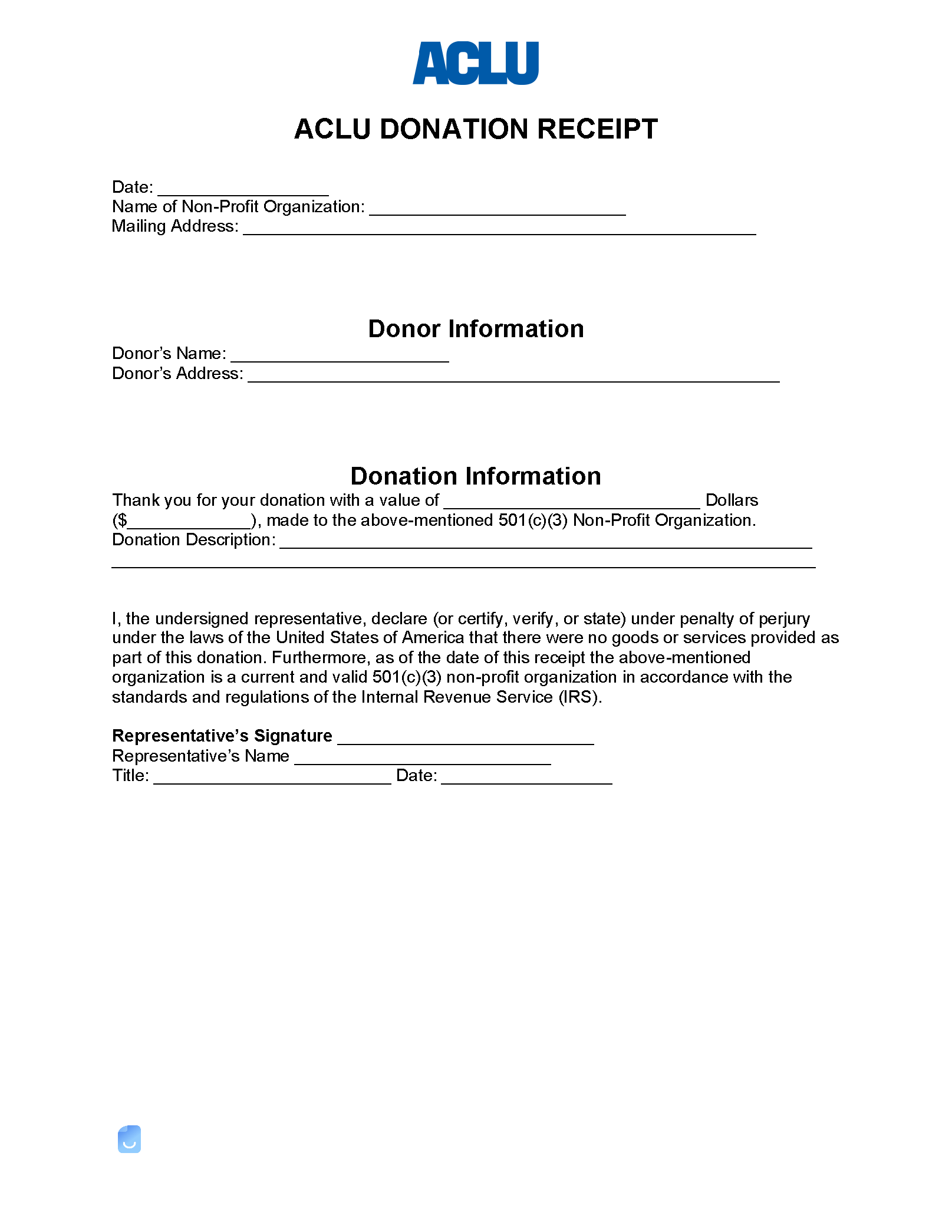 sample non profit organization receipt template