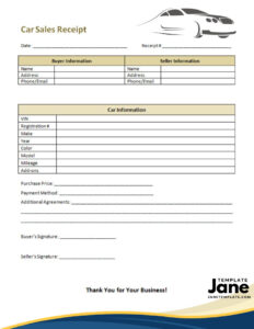 Printable Car Sales Receipt Template