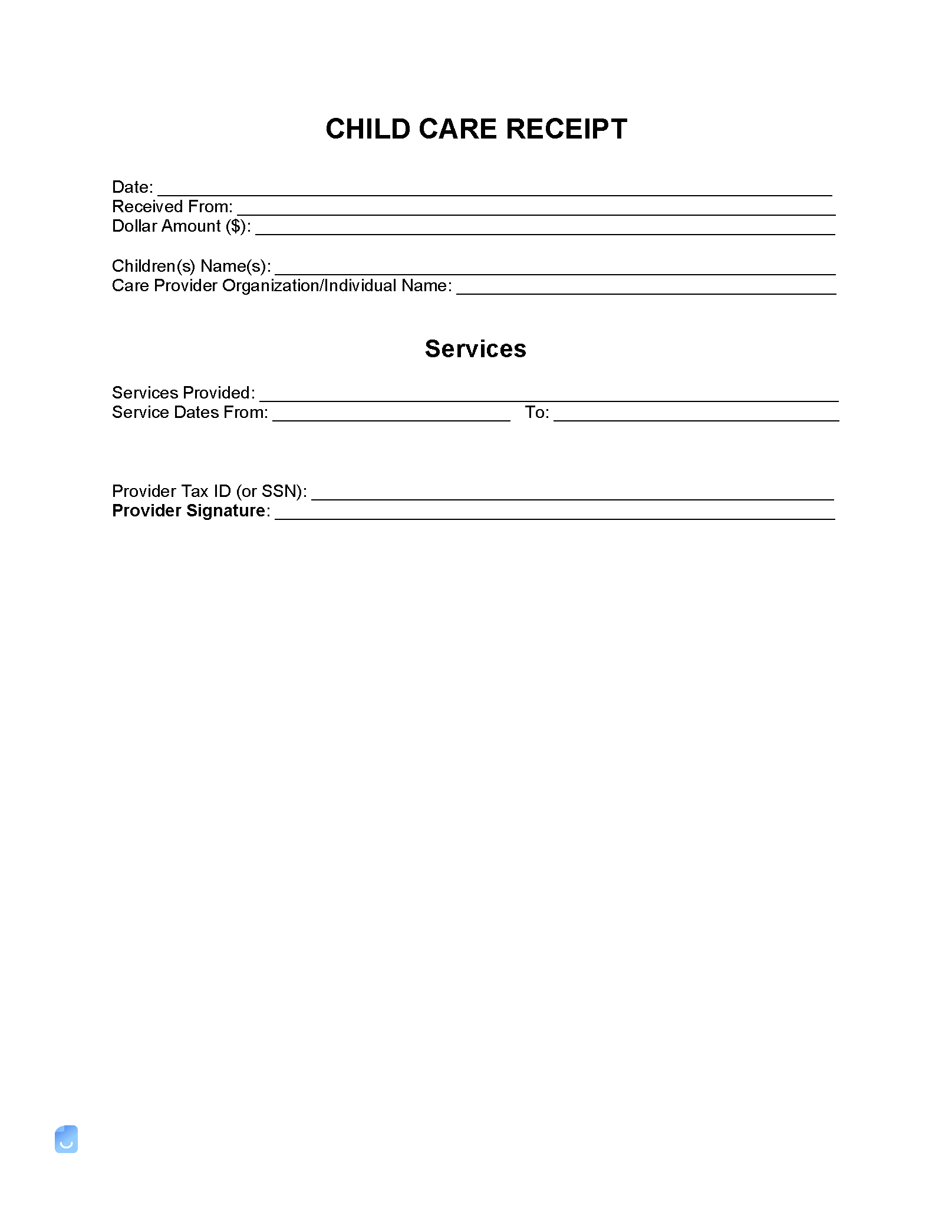 sample childcare receipt template