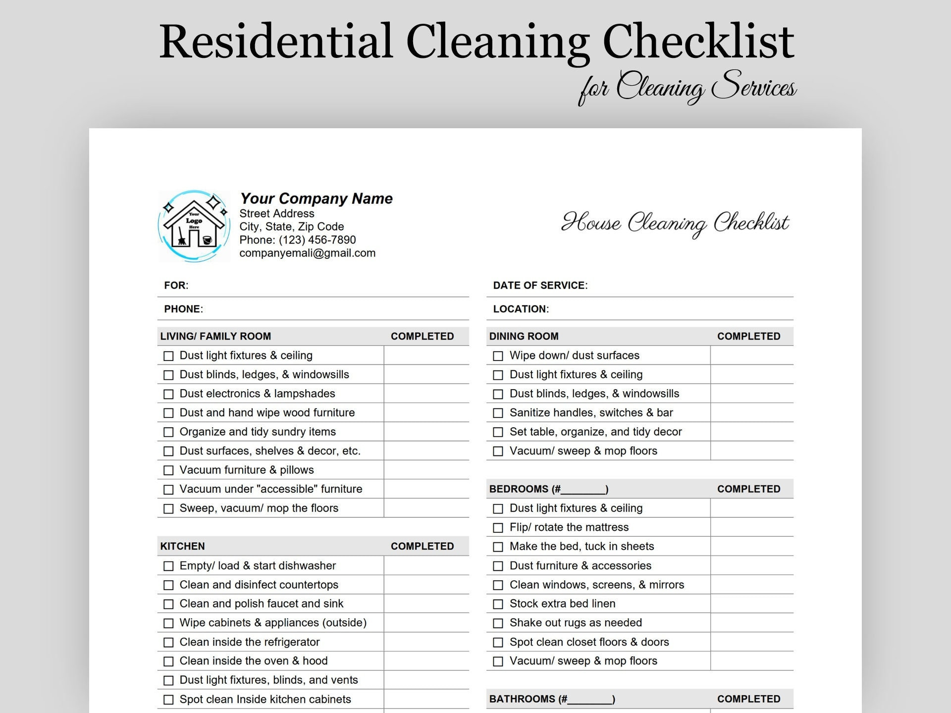 sample Residential Cleaning Checklist Template