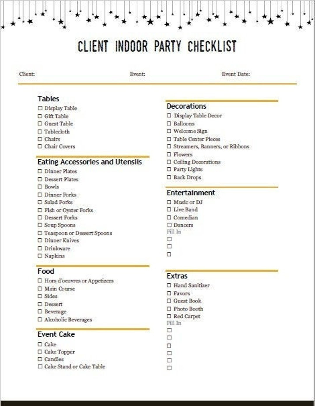 sample Party Planner Checklist Template