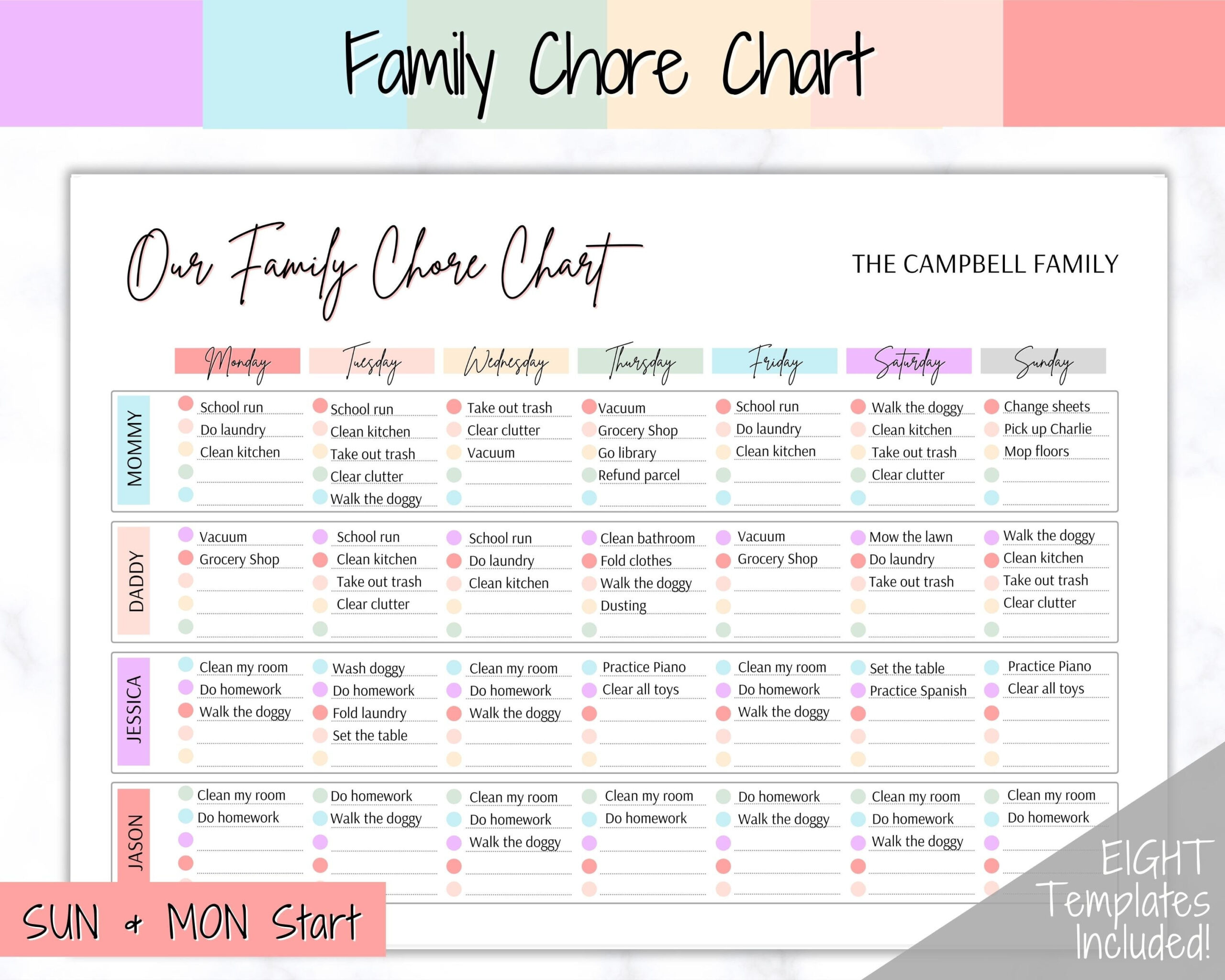 sample family chores chart template