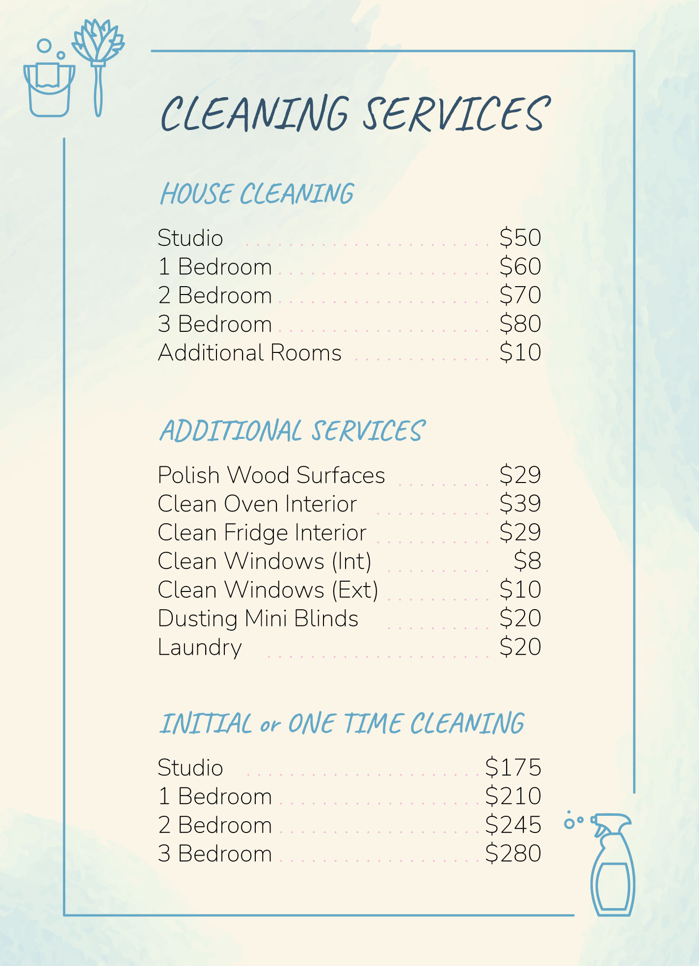 sample commercial cleaning services price list template