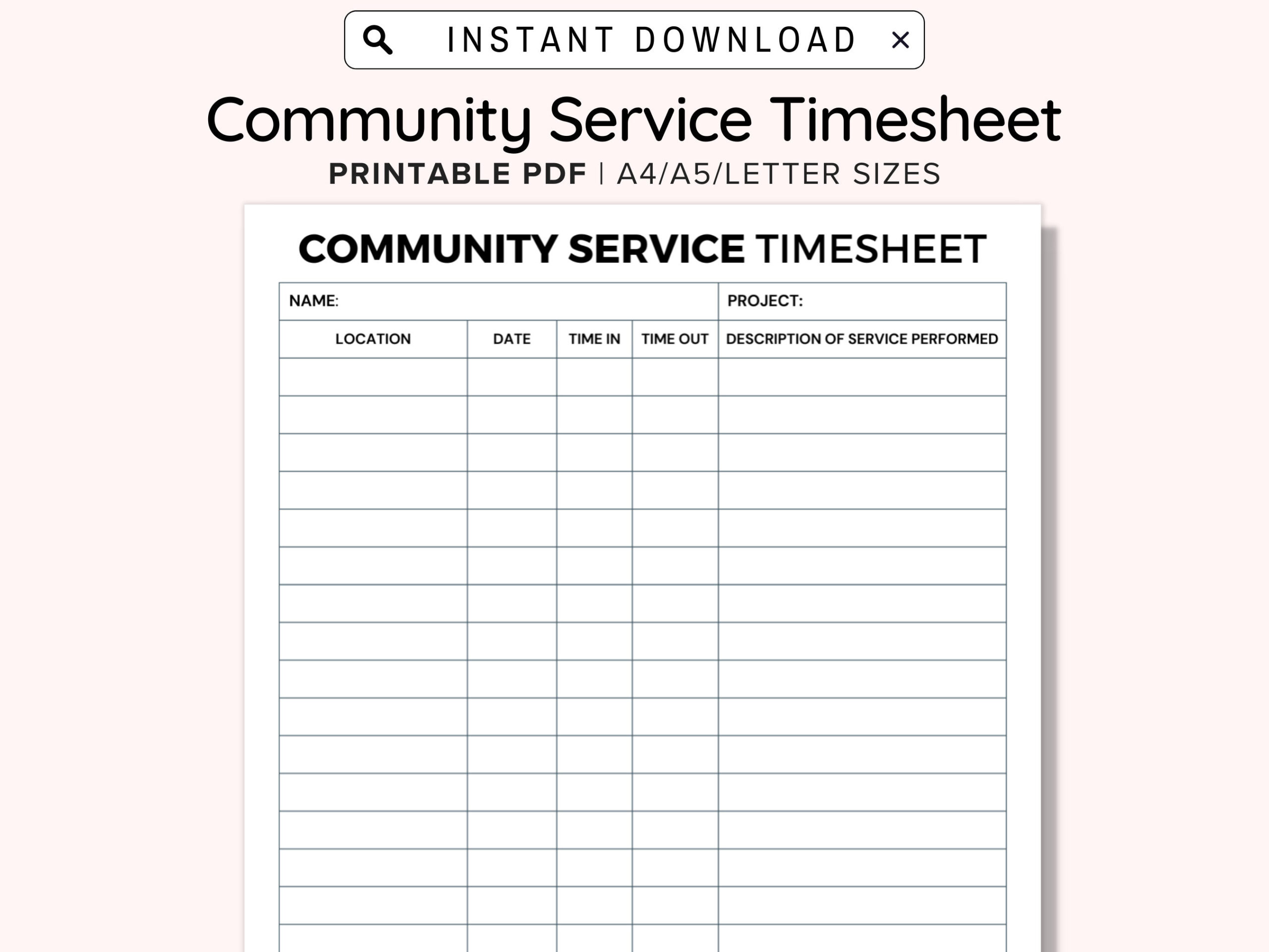 sample community service timesheet template