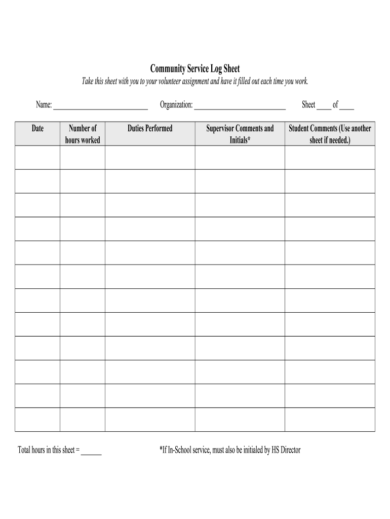 sample community service timesheet template