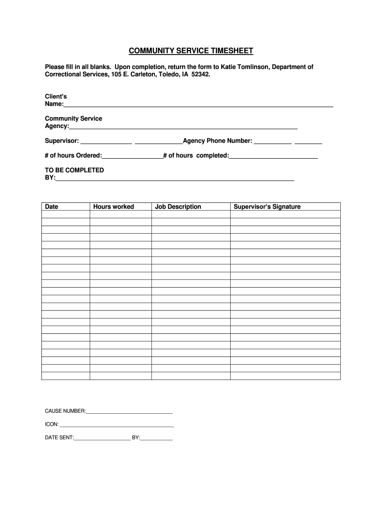 sample community service timesheet template