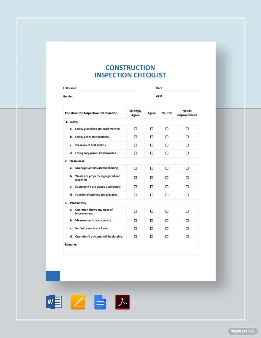 sample Construction Checklist Template