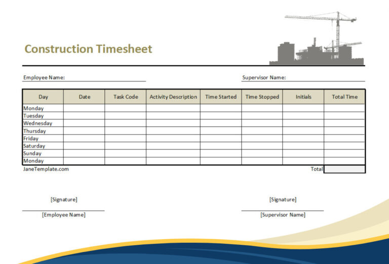 Printable Construction Timesheet Template