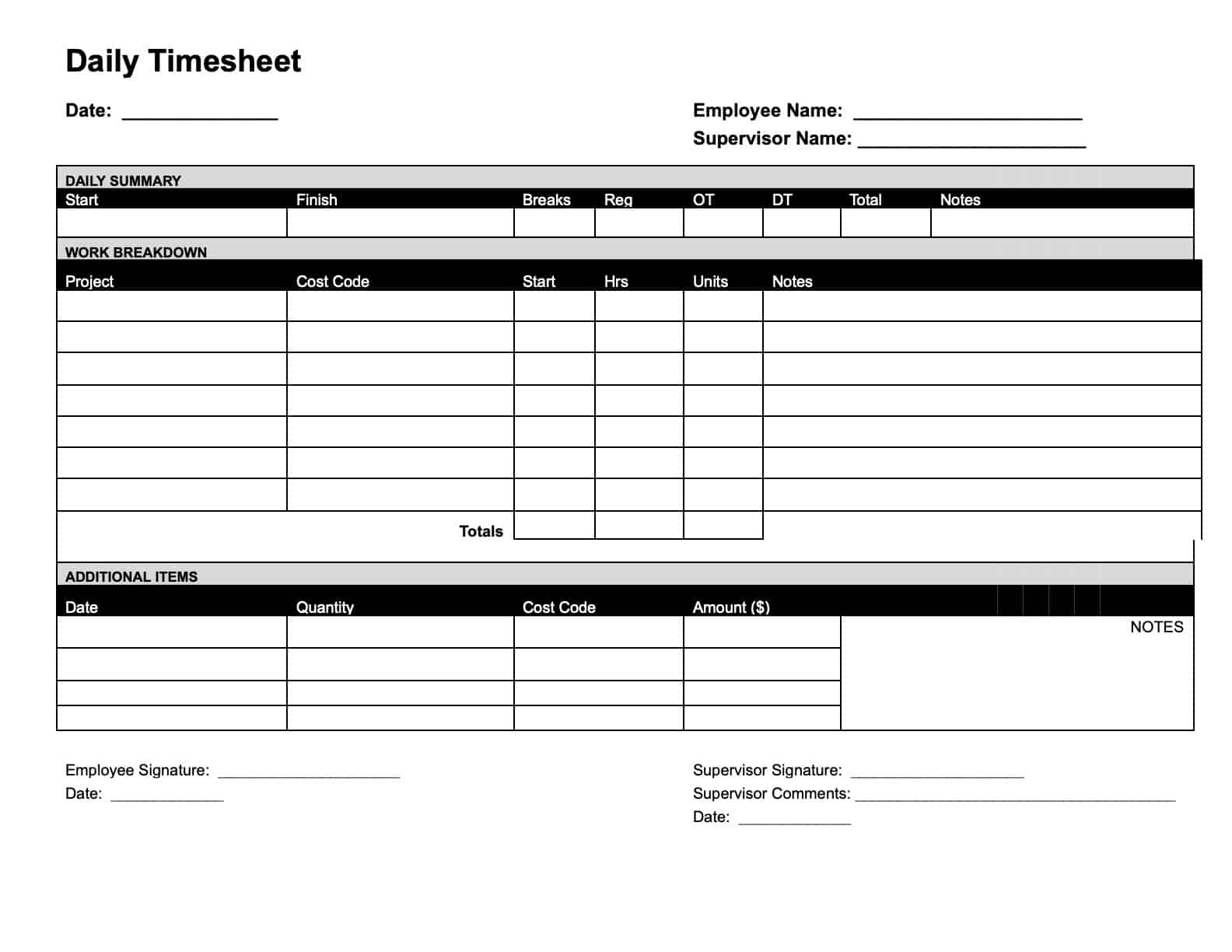 sample construction daily timesheet template