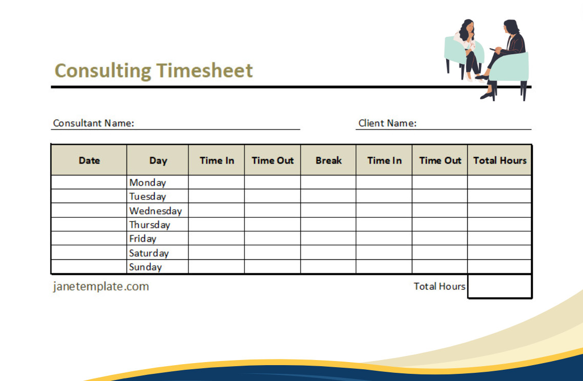 Example of printable consulting timesheet template in excel format