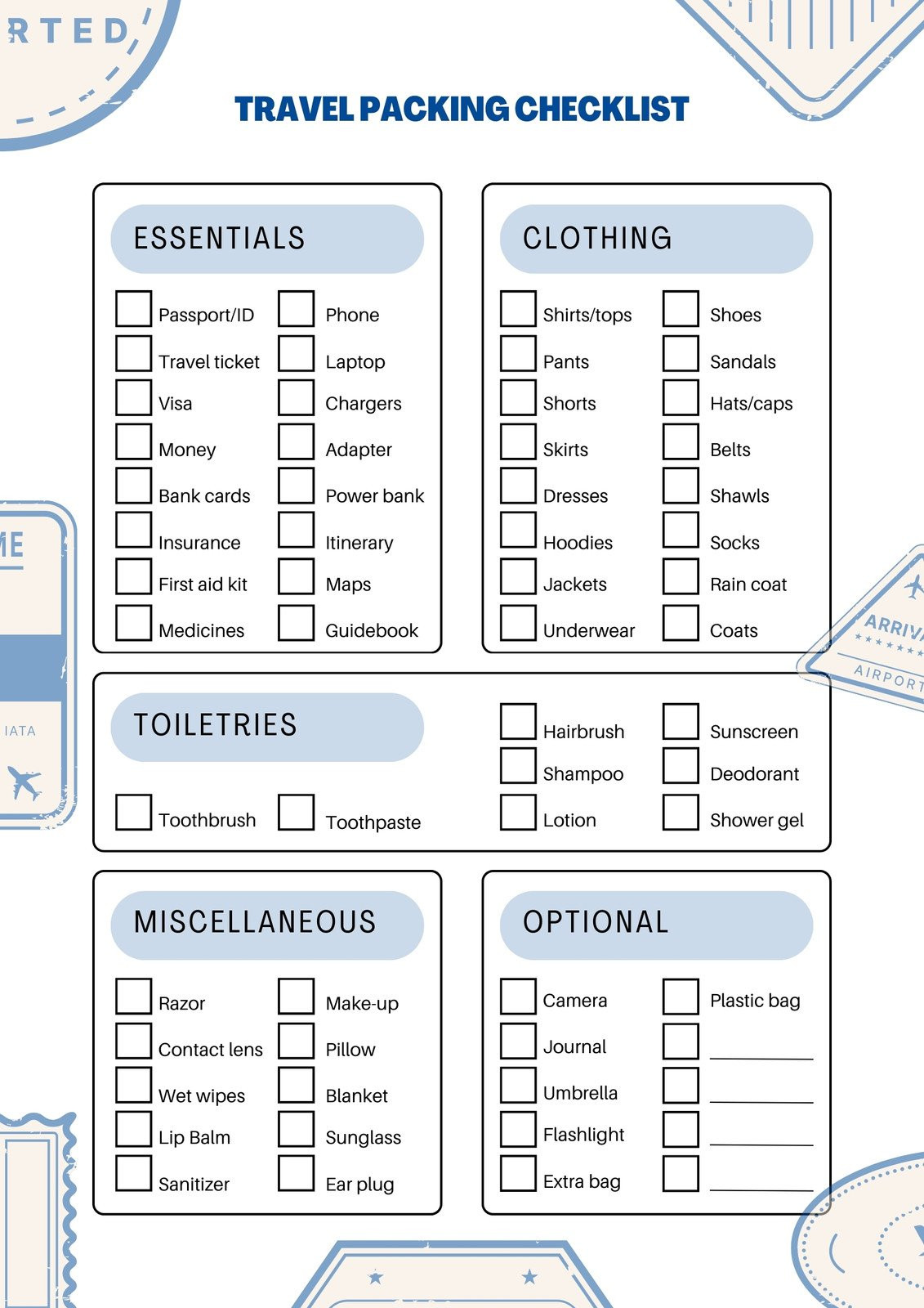 sample Vacation Checklist Template