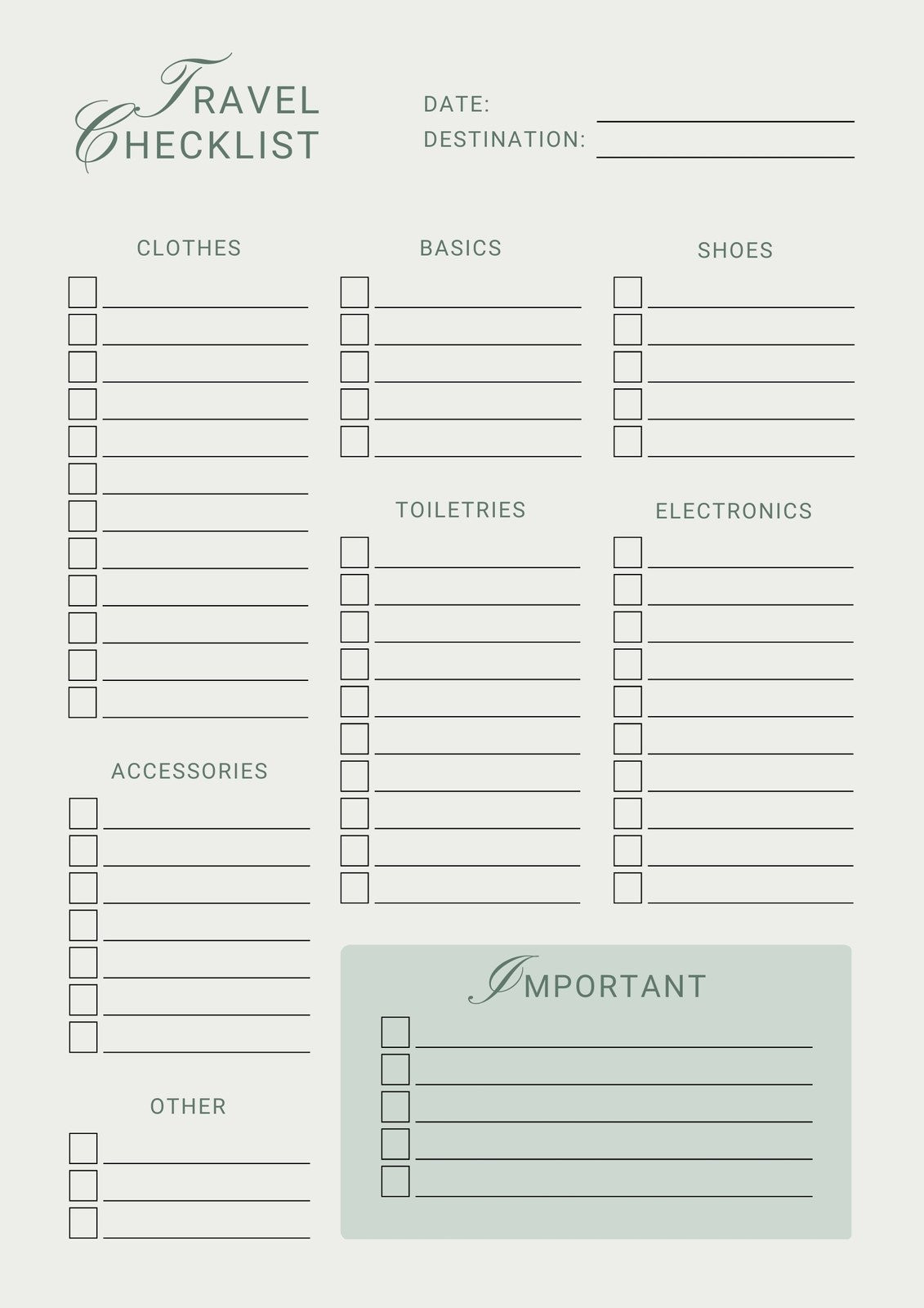 sample Traveling Checklist Template