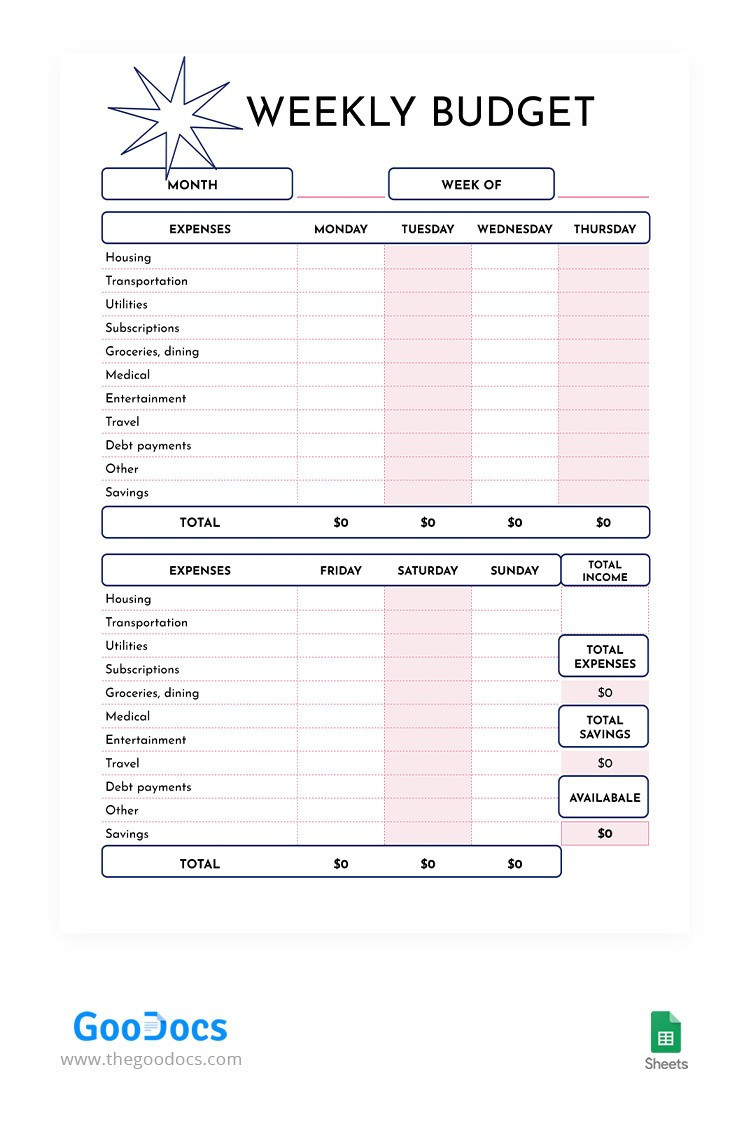 sample weekly pay budget template