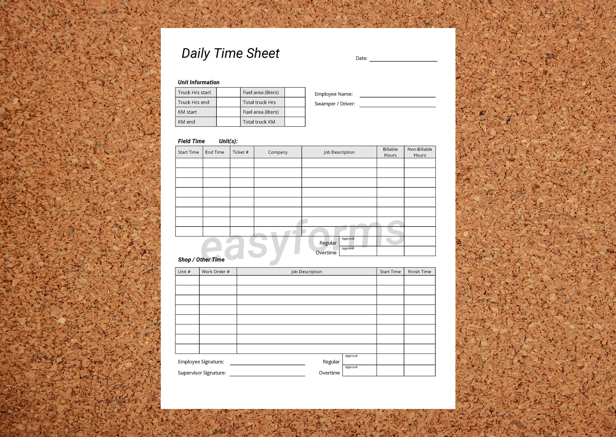 sample driver timesheet template