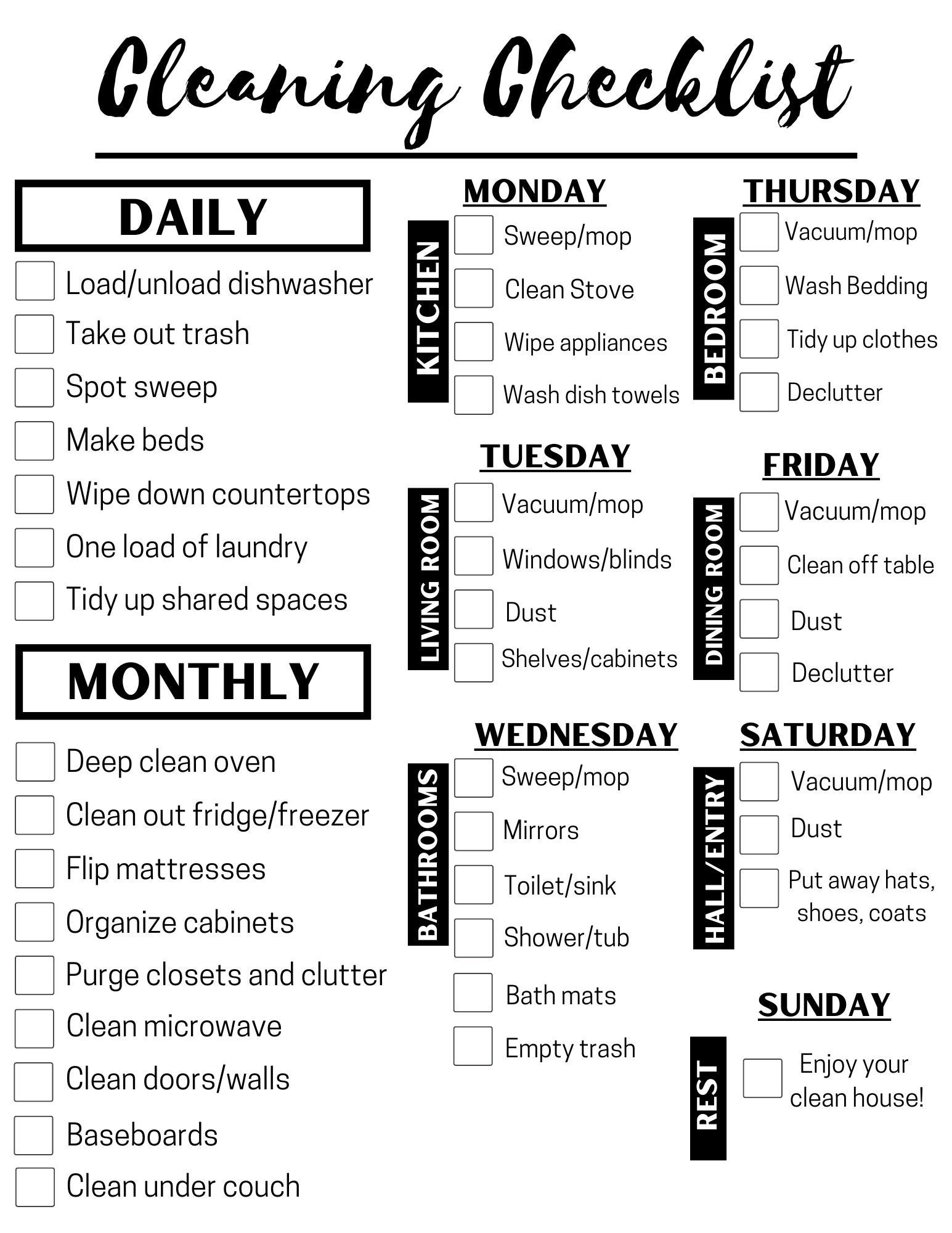 sample cleaning checklist template