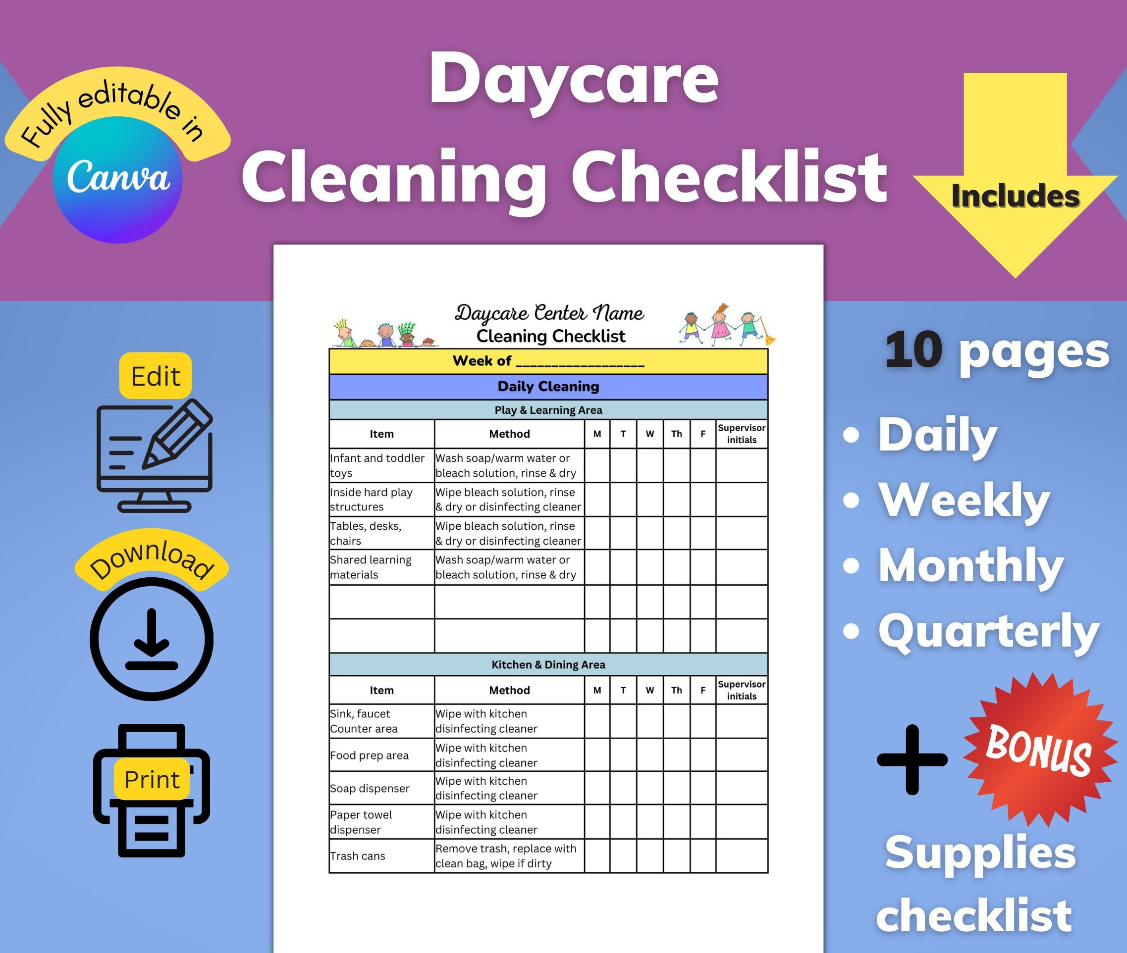 sample Daycare Cleaning Checklist Template