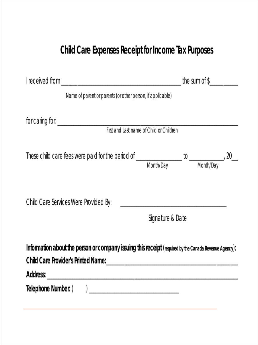 sample childcare receipt template