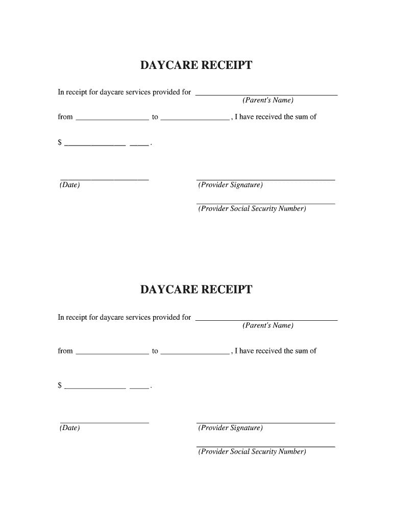 sample childcare receipt template