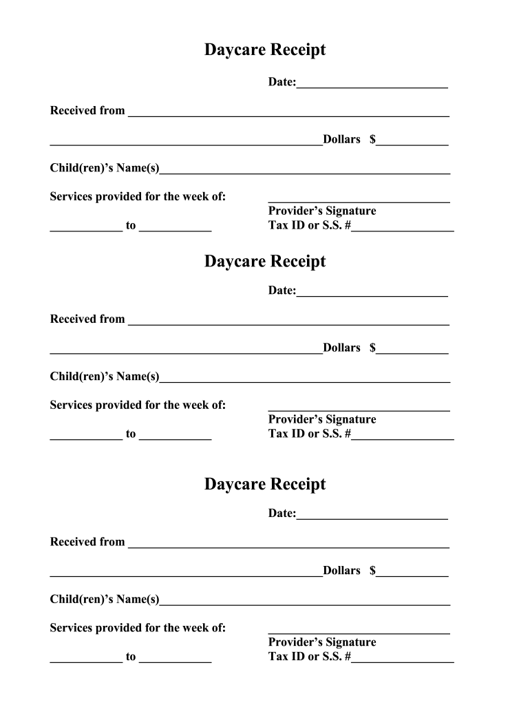 sample childcare receipt template