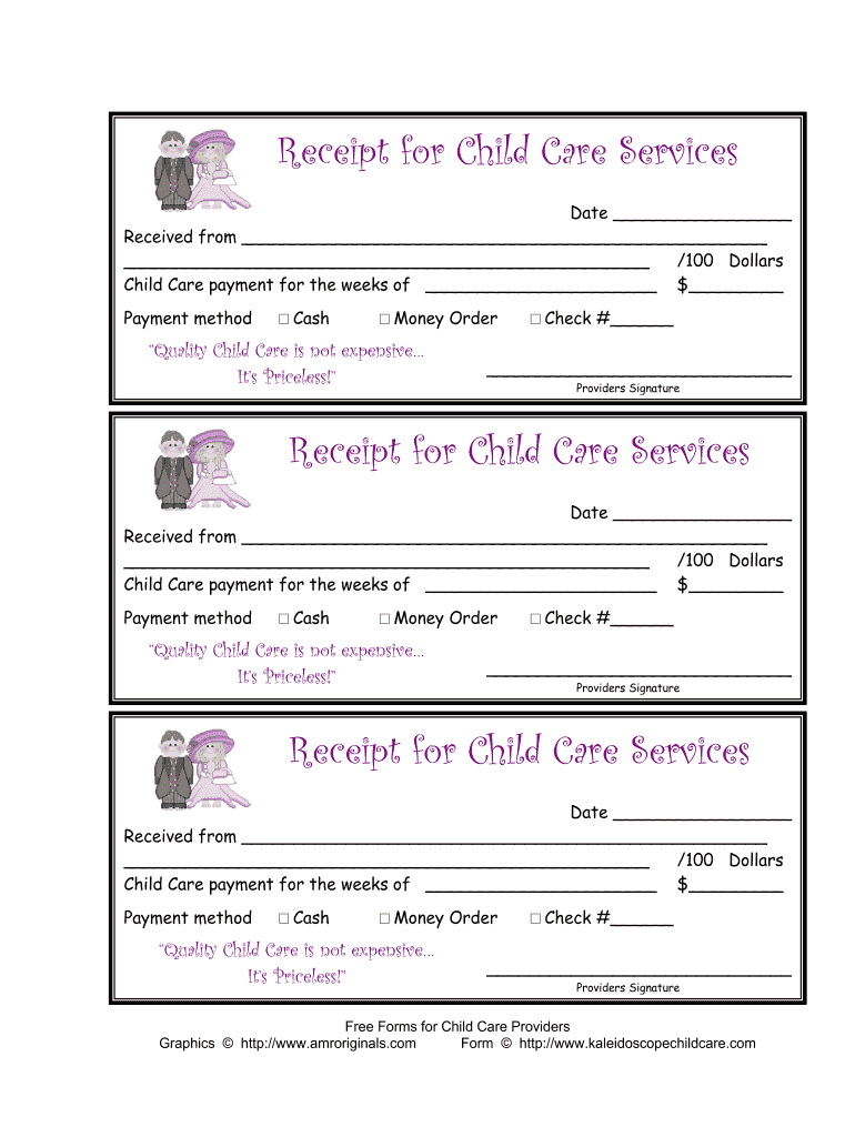 sample childcare receipt template