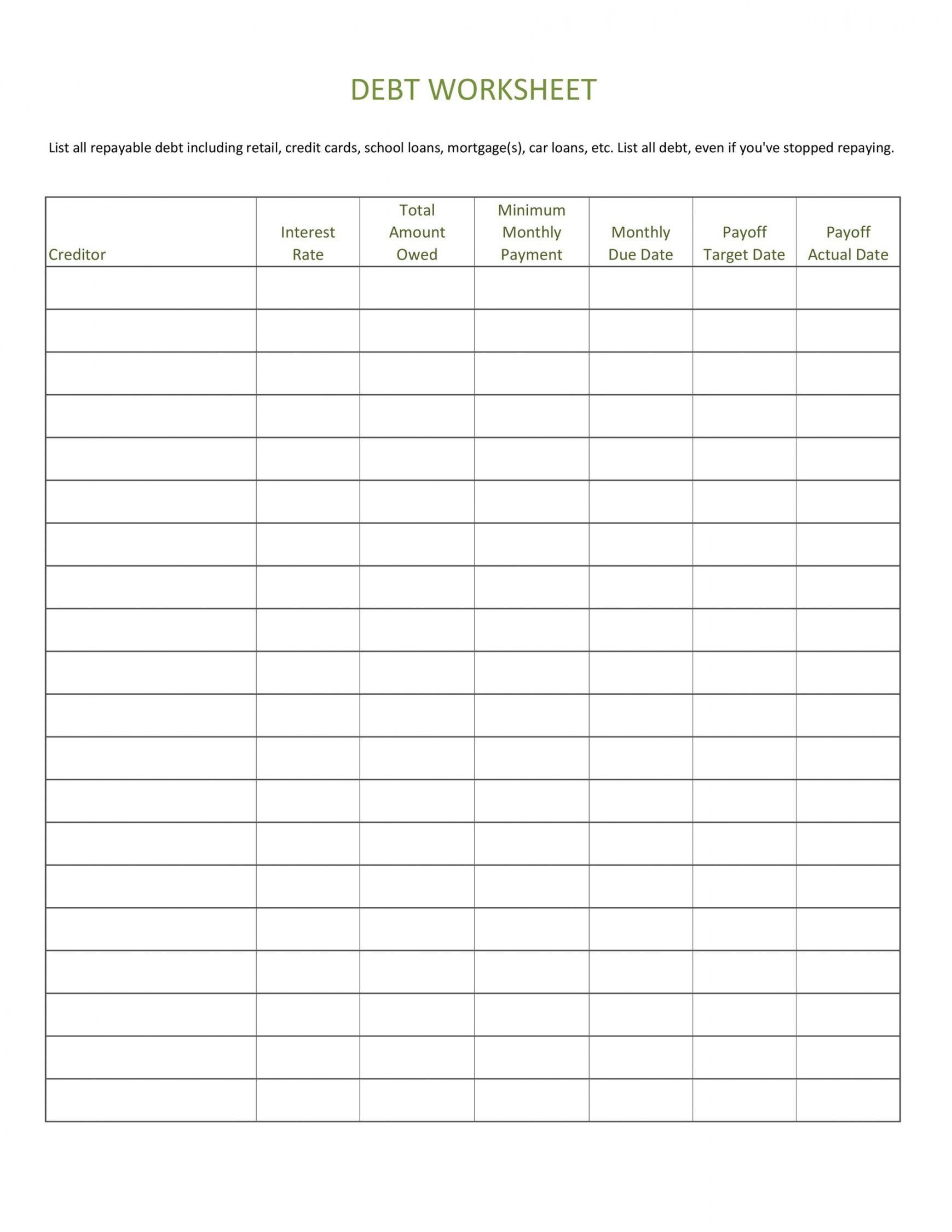 sample budget template to pay off debt