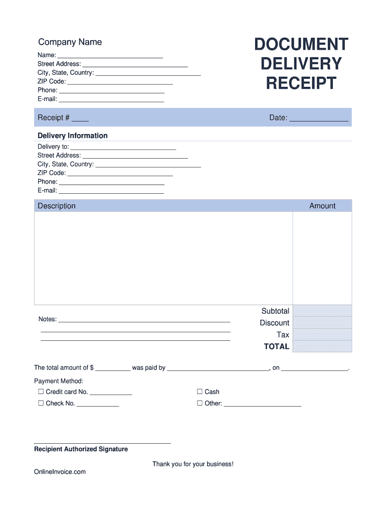 sample delivery receipt template