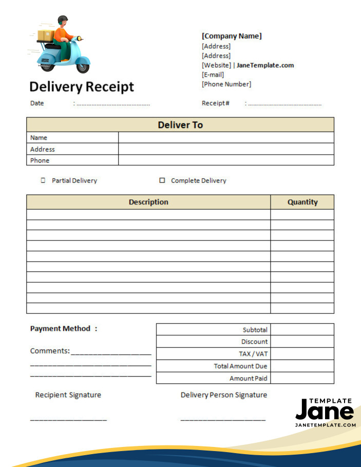Printable Delivery Receipt Template