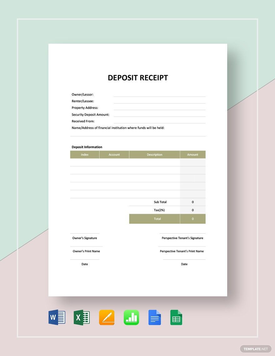 sample deposit receipt template