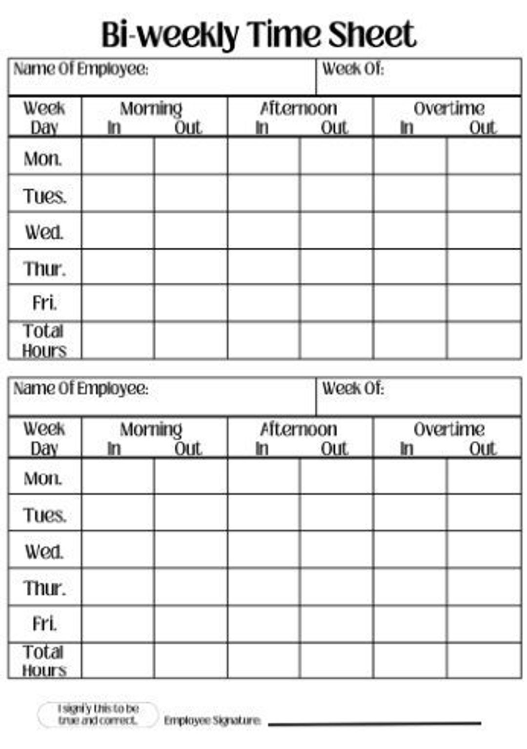 sample employee bi weekly timesheet template