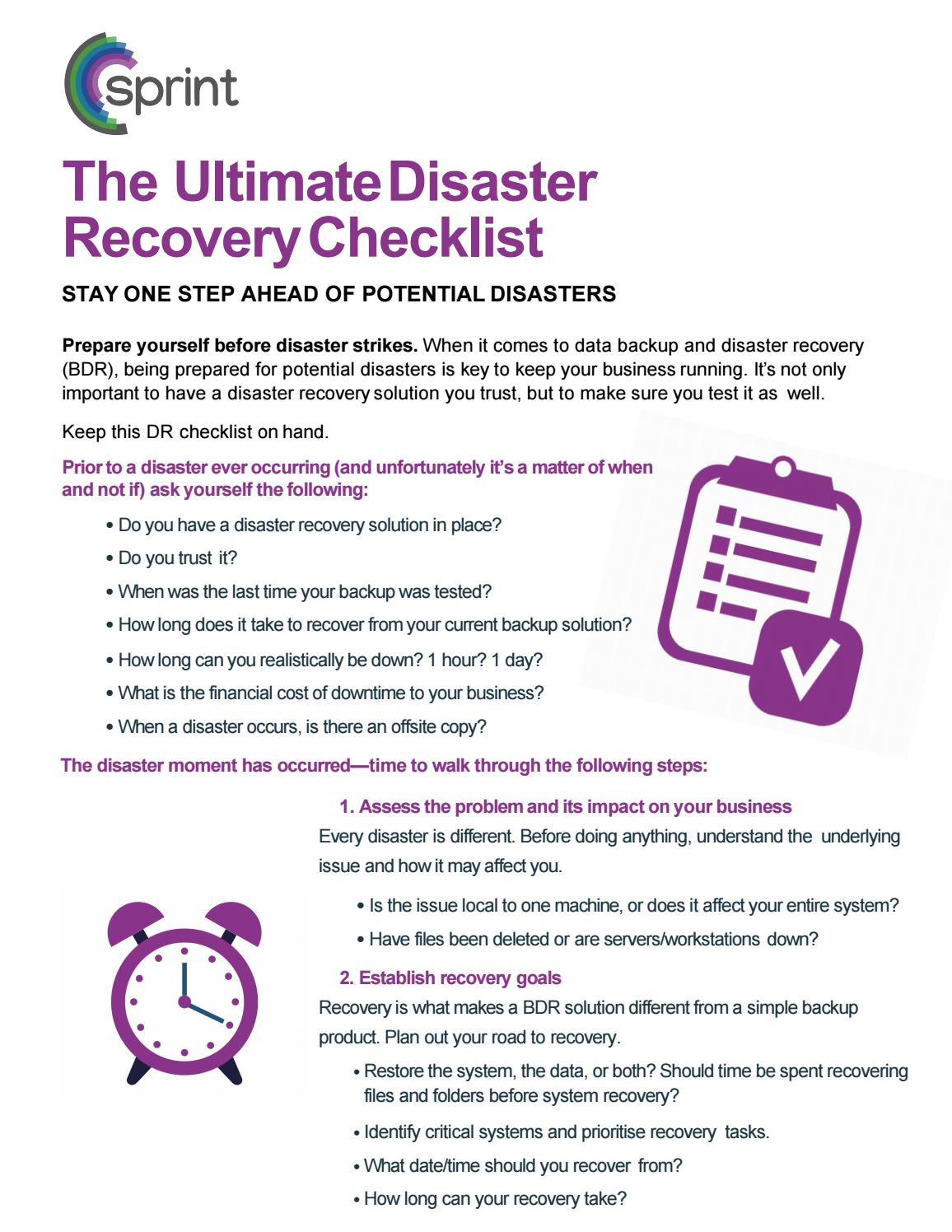 sample disaster recovery checklist template