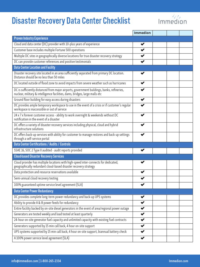 Printable Disaster Recovery Checklist Template