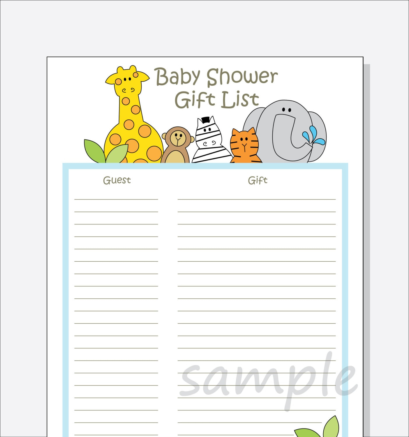 sample Baby Shower Guest List Template