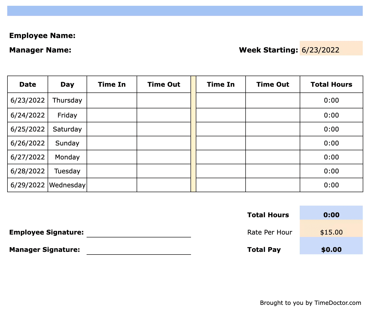 sample office timesheet template