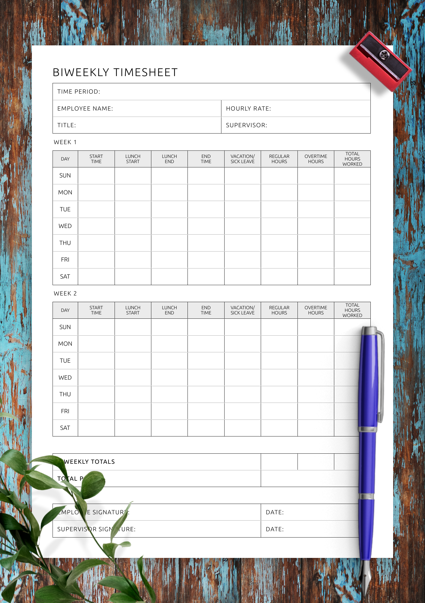 sample employee bi weekly timesheet template