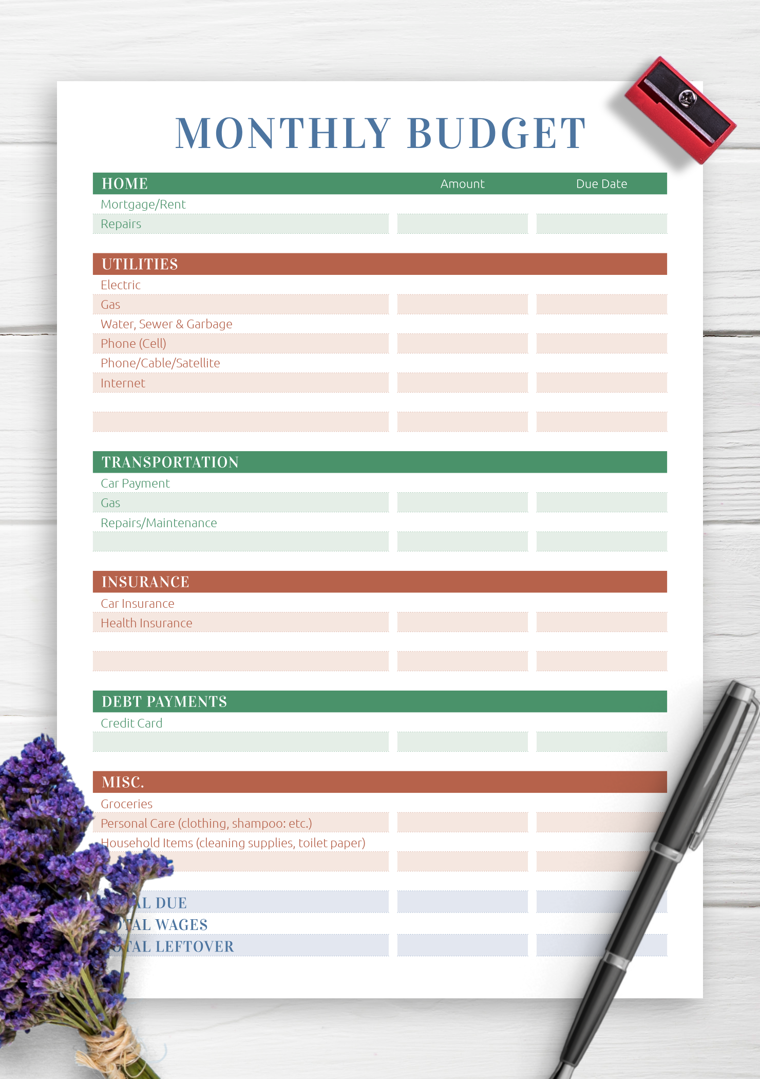 sample home budget template