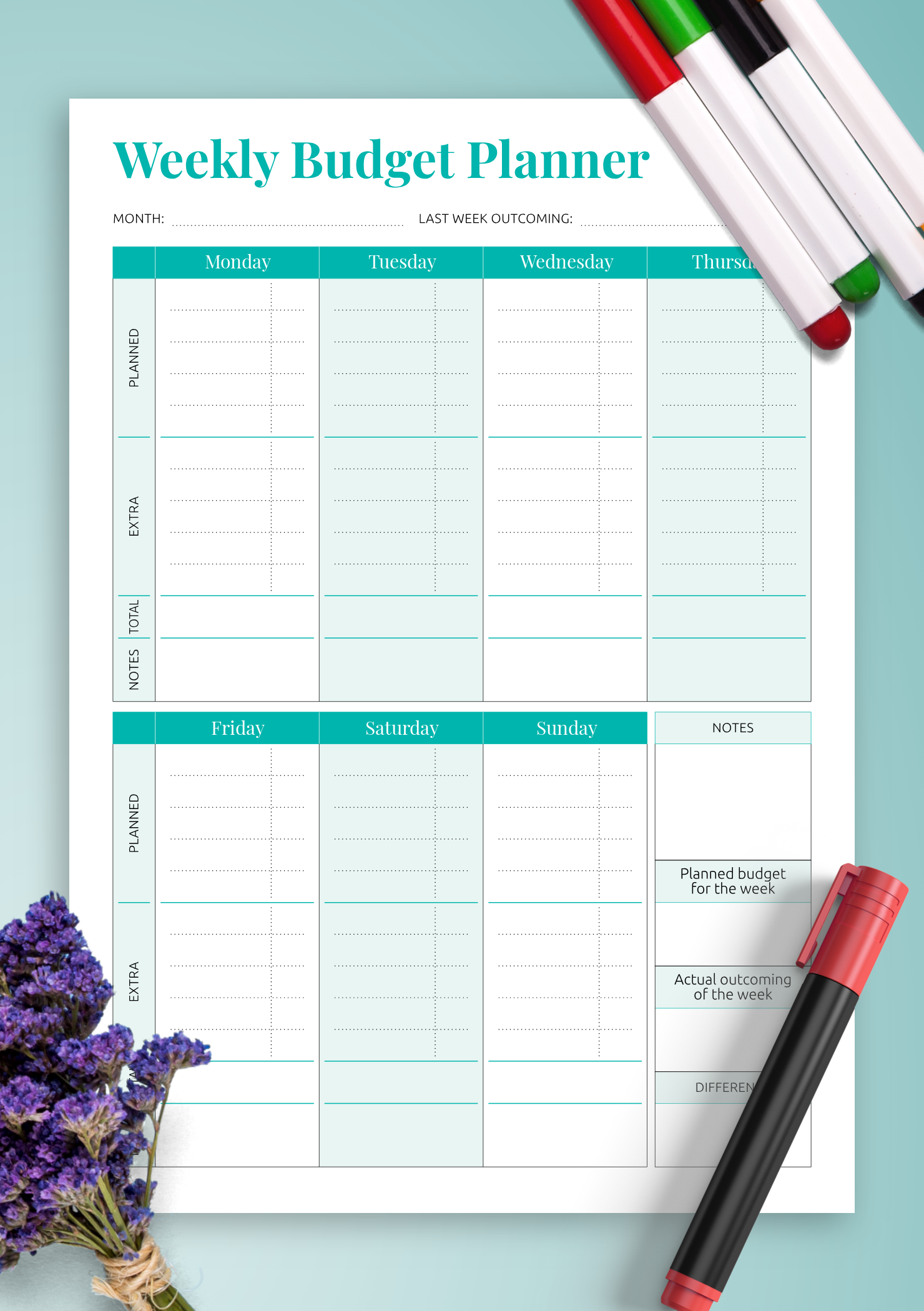 sample simple weekly budget template