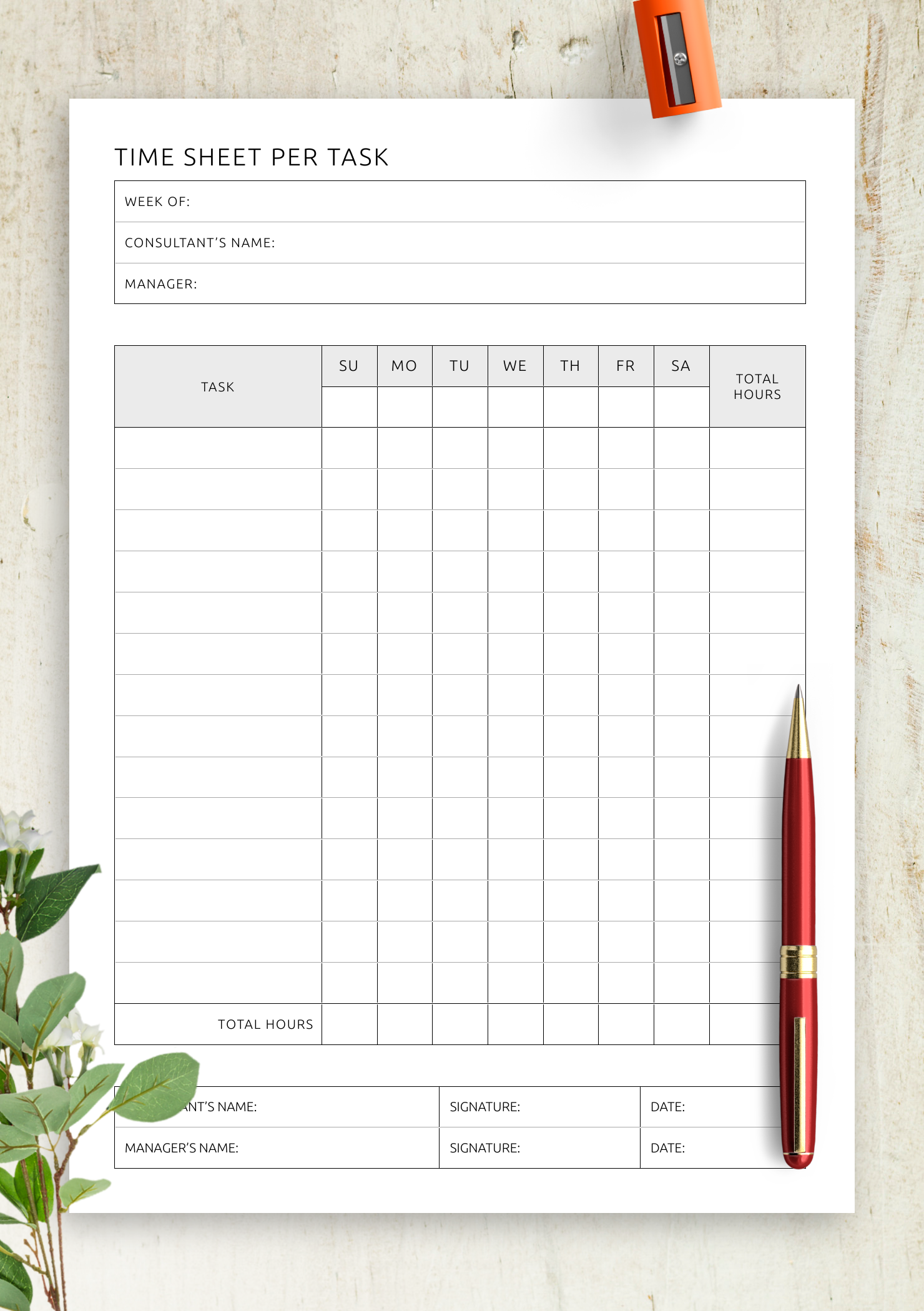 sample daily timesheet with tasks template